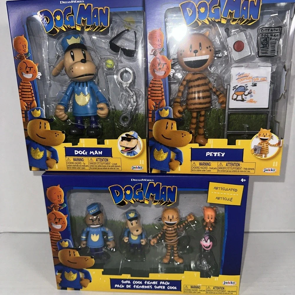 Dog Man Movie 5 Inch Dog Man & Petey Figures With Supa Cool 5 Pack Set NEW. NIB.